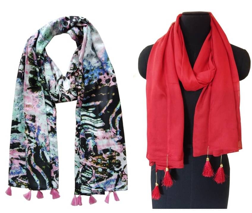    			JVNINE Multicolor Viscose Women's Scarf ( Pack of 2 )