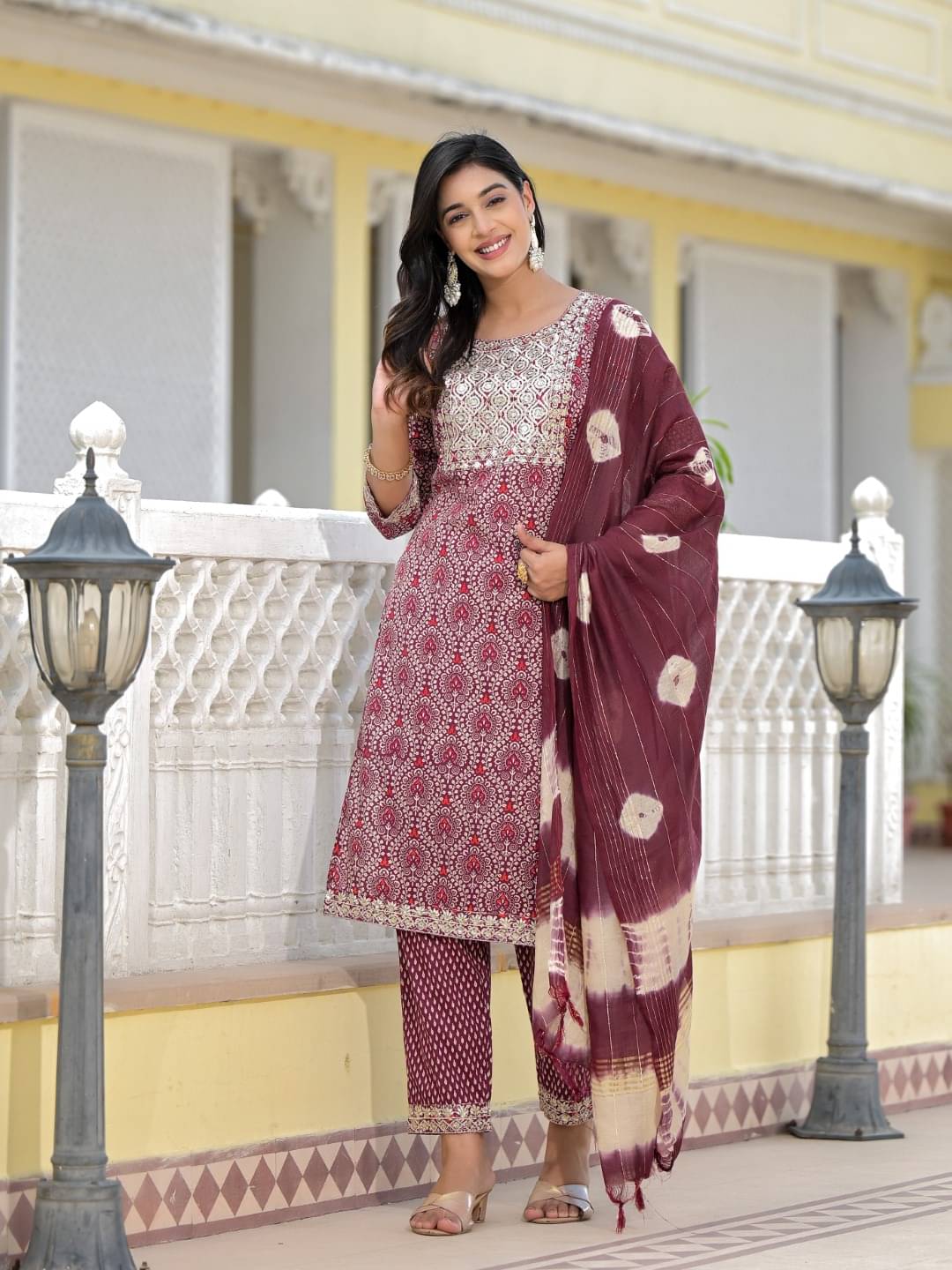 Juniper Cotton Printed Kurti With Pants Women's Stitched Salwar Suit - Wine ( Pack of 1 ) Juniper Cotton Printed Kurti With Pants Women's Stitched Salwar Suit - Wine ( Pack of 1 )