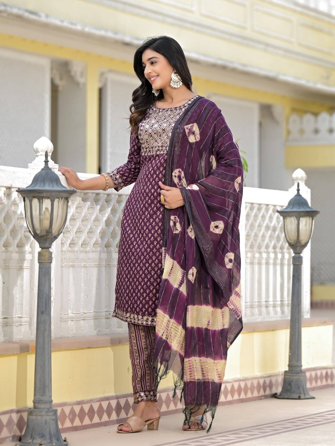     			Juniper Cotton Printed Kurti With Pants Women's Stitched Salwar Suit - Wine ( Pack of 1 )