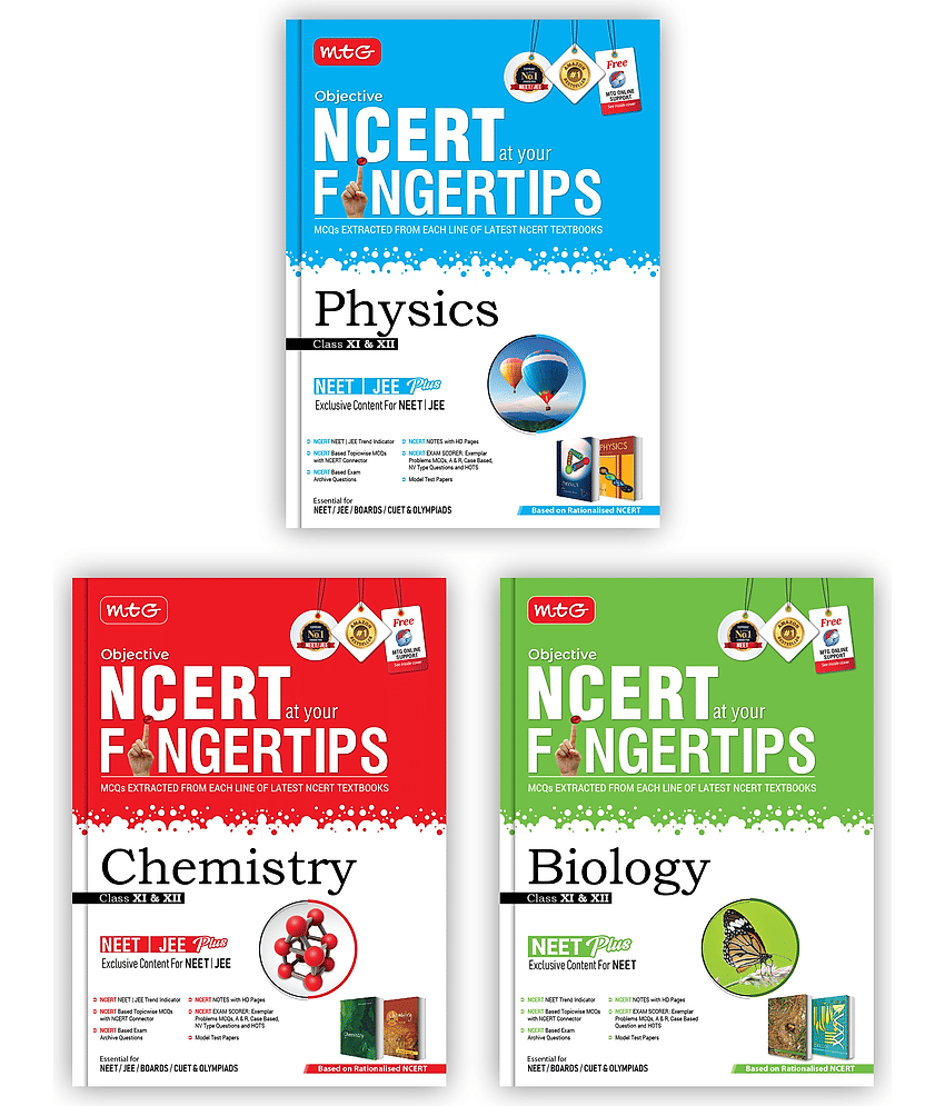 MTG Objective NCERT at your FINGERTIPS Physics, Chemistry & Biology (Set of 3 Books) - NCERT NEET/JEE Trend Indicator, Notes with HD Pages, Exam Archive & MCQs | NEET-JEE Books (Based on NCERT Latest Pattern For 2025 Exam) - Stationery | Buy online on ZillyBuy