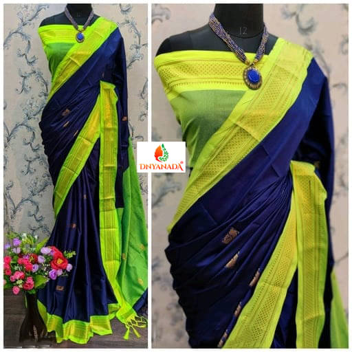     			Mysstre Cotton Silk Woven Saree With Unstitched Blouse Piece ( Navy Blue )