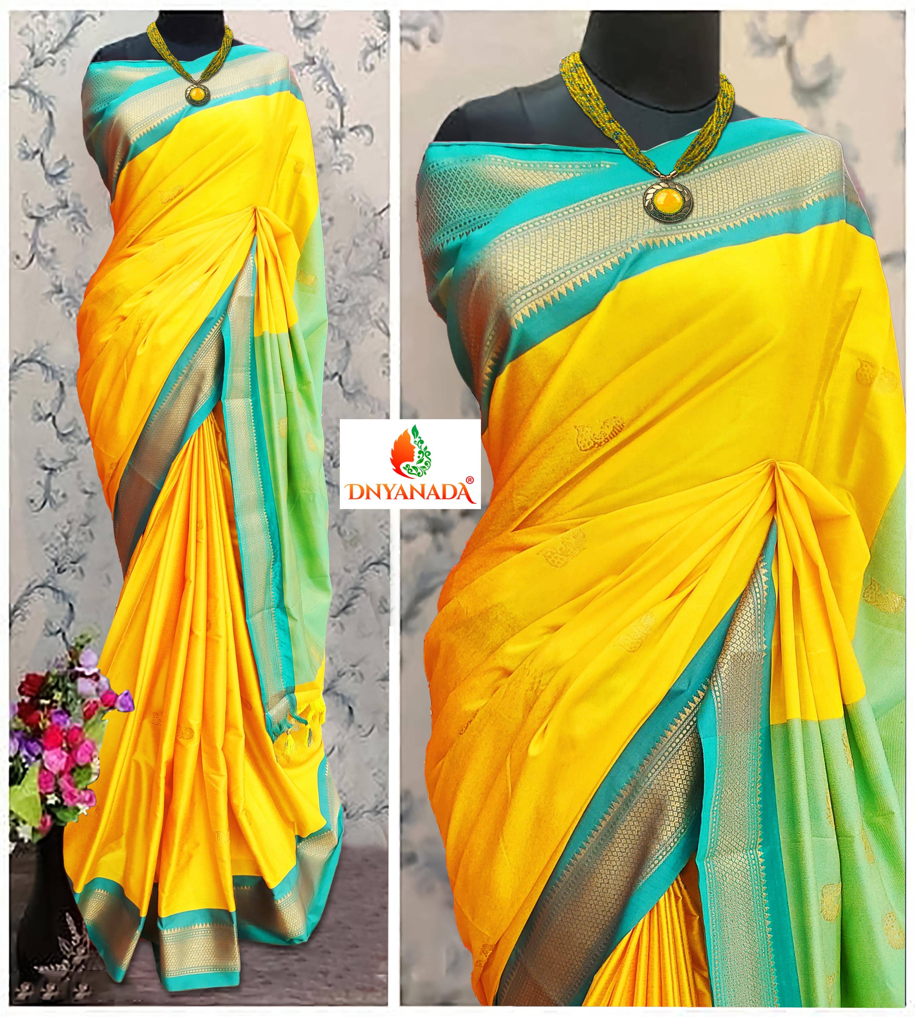 Mysstre Cotton Silk Woven Saree With Unstitched Blouse Piece ( Yellow ) - Sarees | Buy online on ZillyBuy
