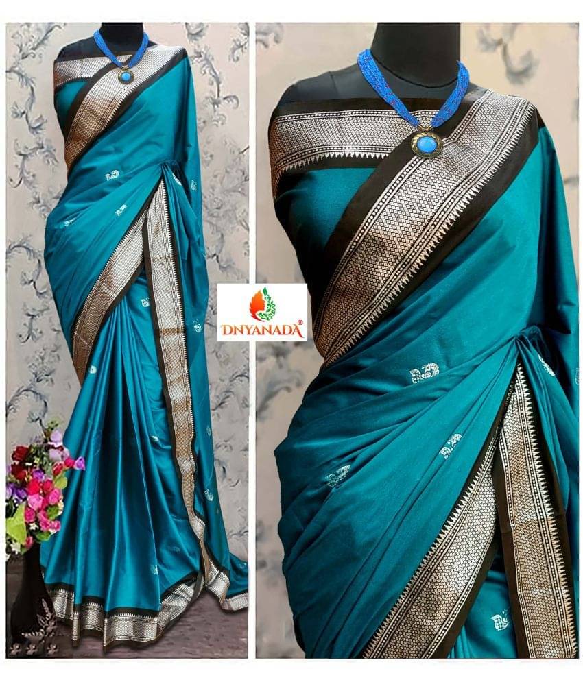 Mysstre Cotton Silk Woven Saree With Unstitched Blouse Piece ( Teal )     			Mysstre Cotton Silk Woven Saree With Unstitched Blouse Piece ( Teal )