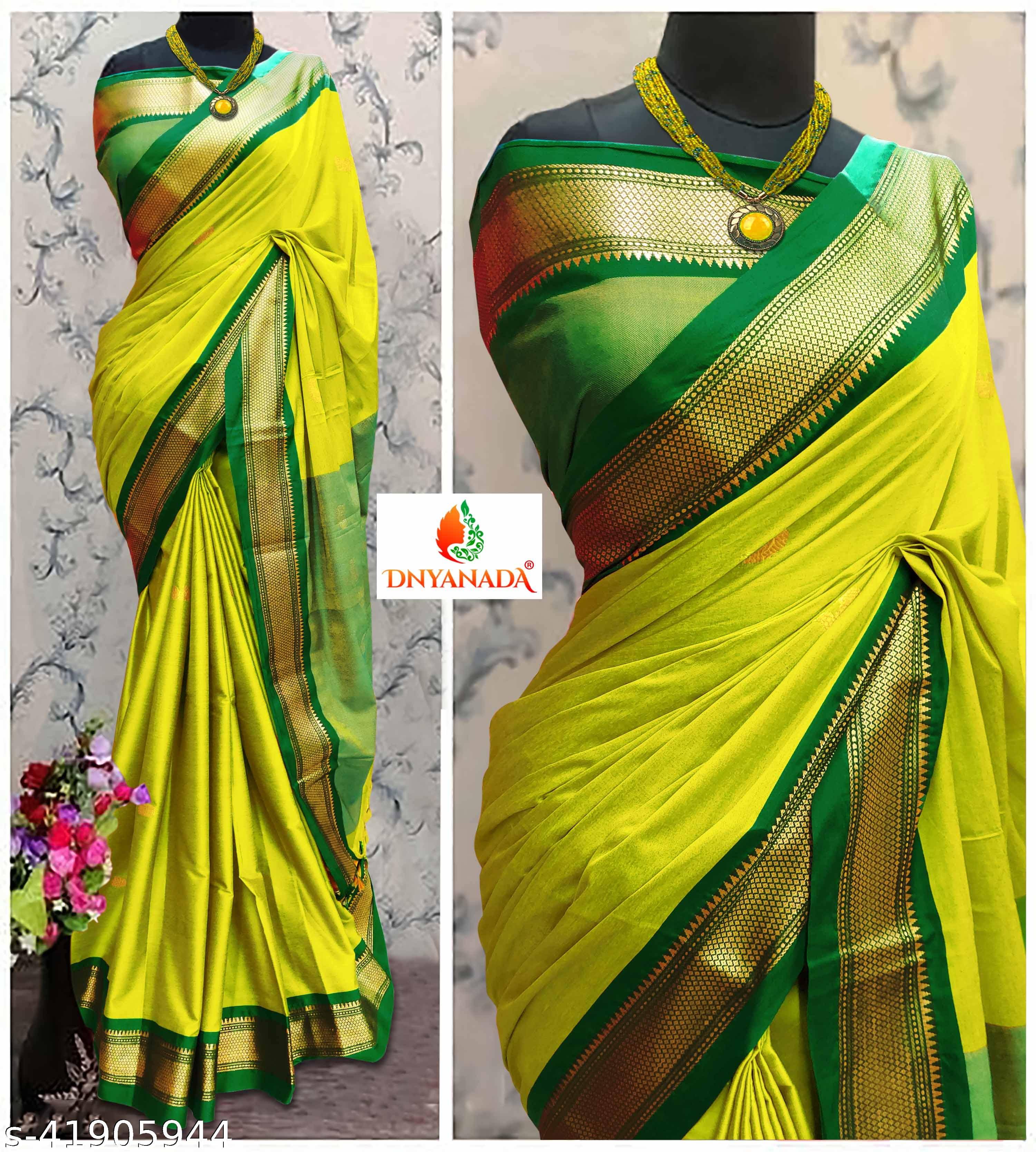     			Mysstre Cotton Silk Woven Saree With Unstitched Blouse Piece ( Lime Green )