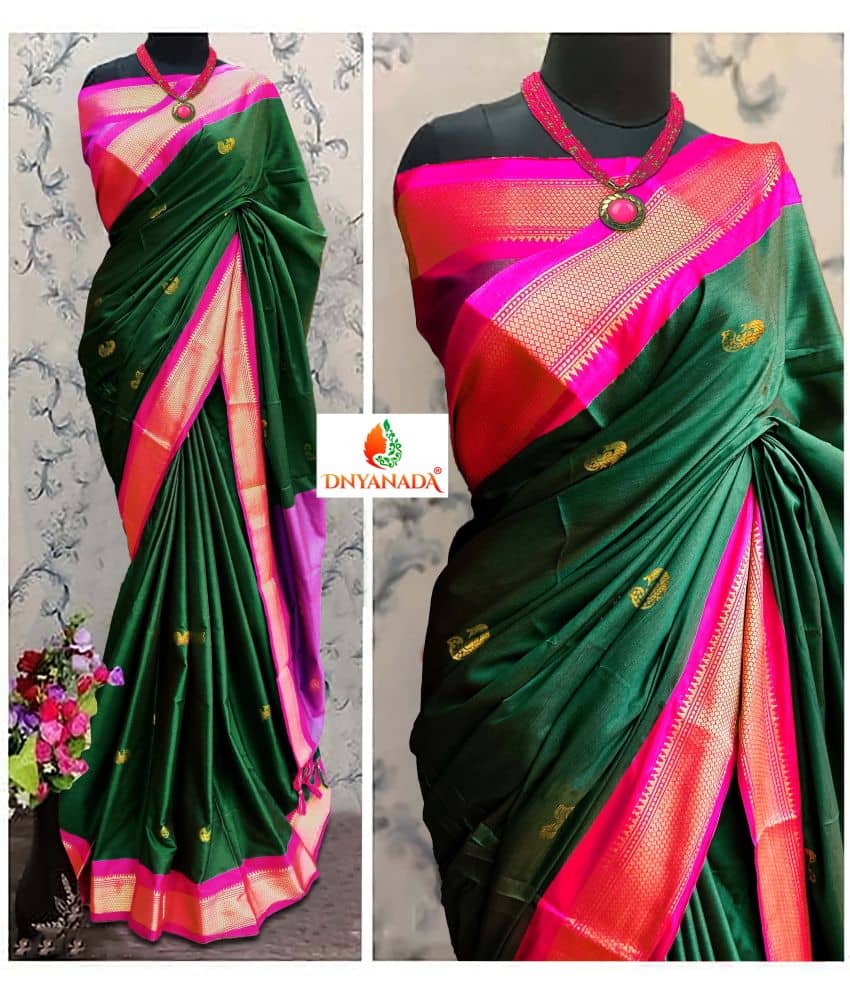 Mysstre Cotton Silk Woven Saree With Unstitched Blouse Piece ( Green ) - Sarees | Buy online on ZillyBuy