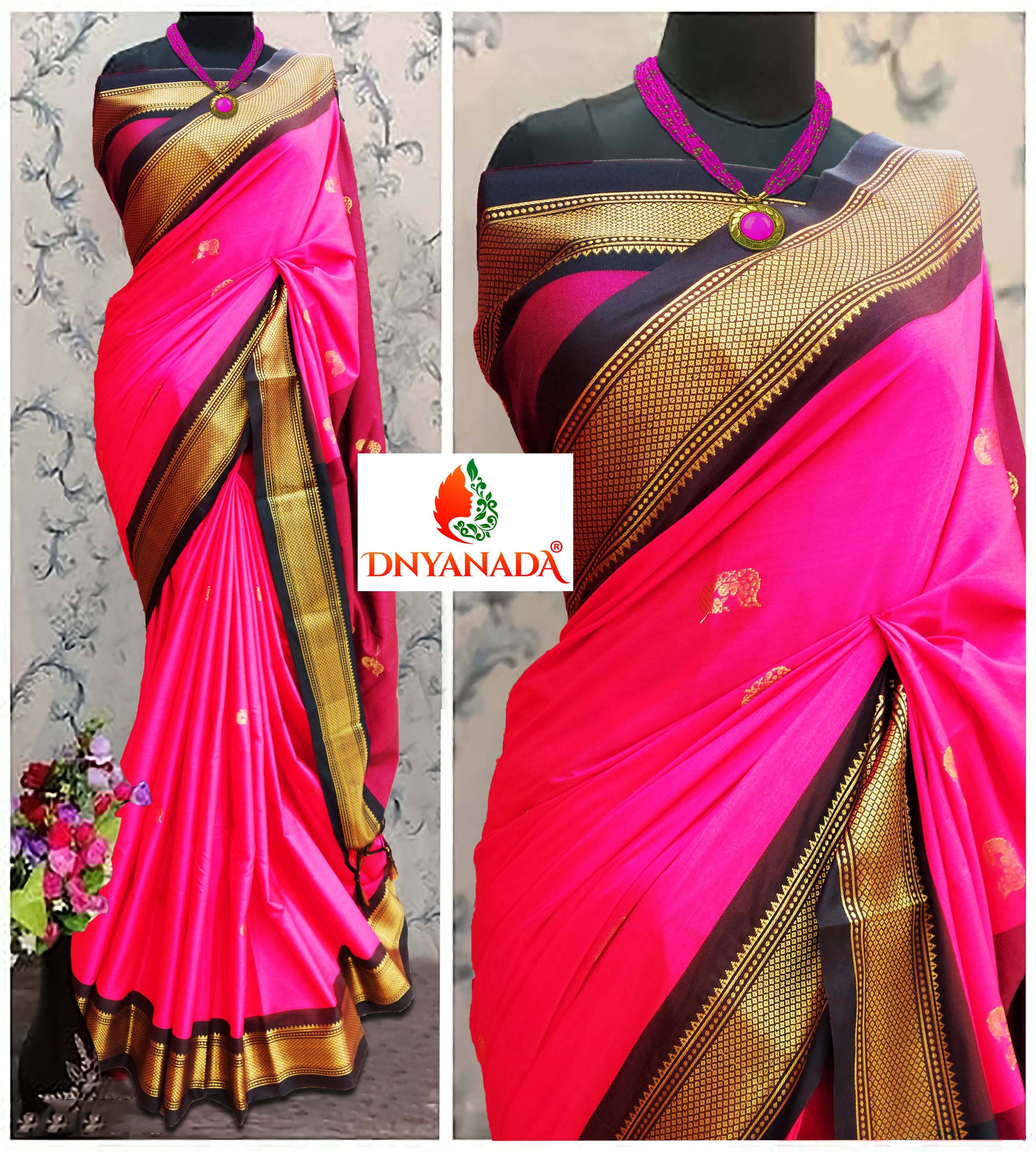 Mysstre Cotton Silk Woven Saree With Unstitched Blouse Piece ( Fluorescent Pink ) - Sarees | Buy online on ZillyBuy