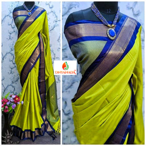 Mysstre Cotton Silk Woven Saree With Unstitched Blouse Piece ( Lime Green ) - Sarees | Buy online on ZillyBuy