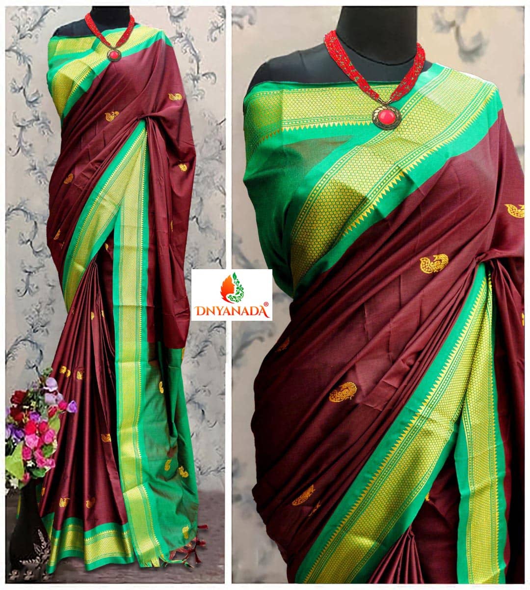 Mysstre Cotton Silk Woven Saree With Unstitched Blouse Piece ( Brown ) - Sarees | Buy online on ZillyBuy