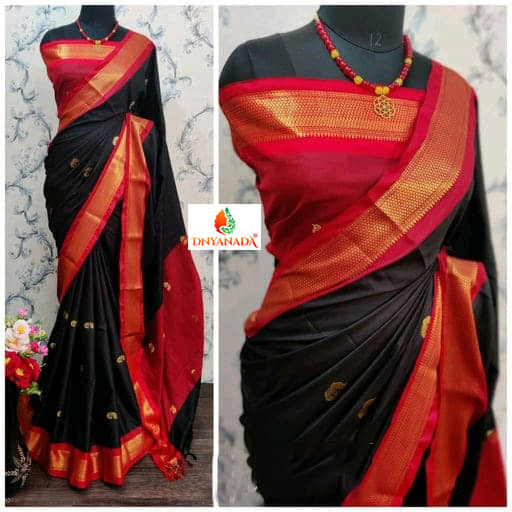 Mysstre Cotton Silk Woven Saree With Unstitched Blouse Piece ( Black ) - Sarees | Buy online on ZillyBuy