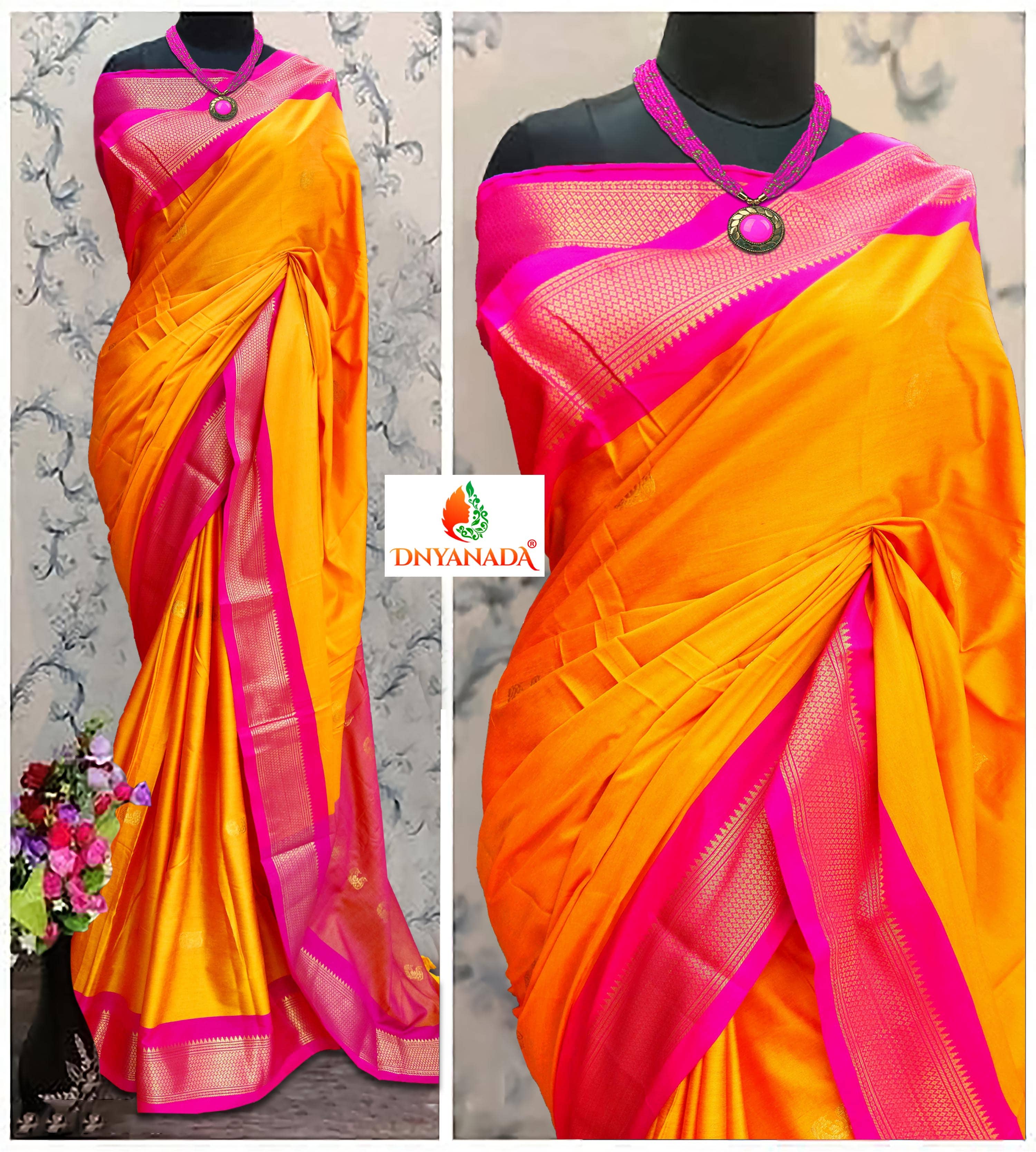 Mysstre Cotton Silk Woven Saree With Unstitched Blouse Piece ( Orange ) - Sarees | Buy online on ZillyBuy