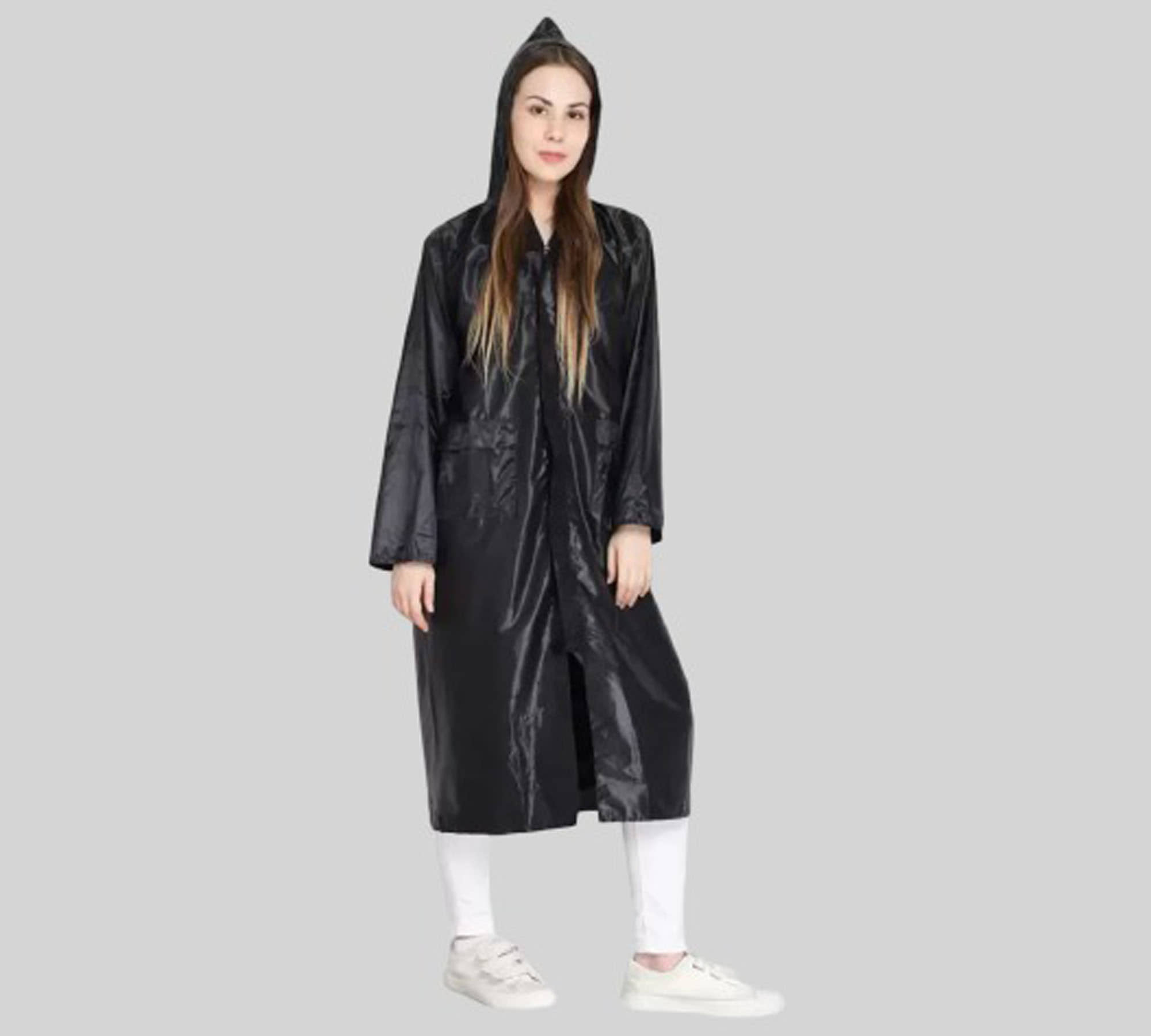 PARYAG HOSIERY Polyester Long Raincoat - Black