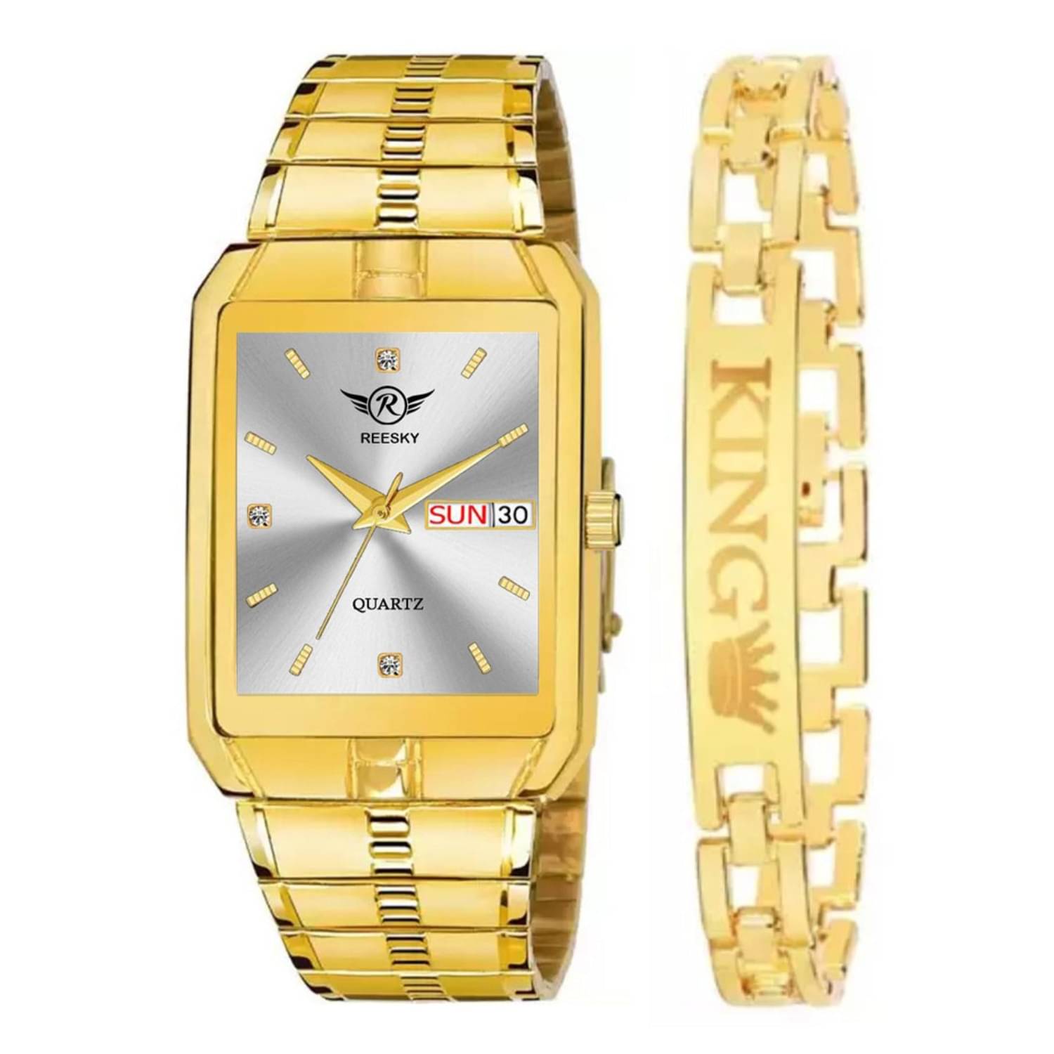     			REESKY Gold Brass Analog Men's Watch