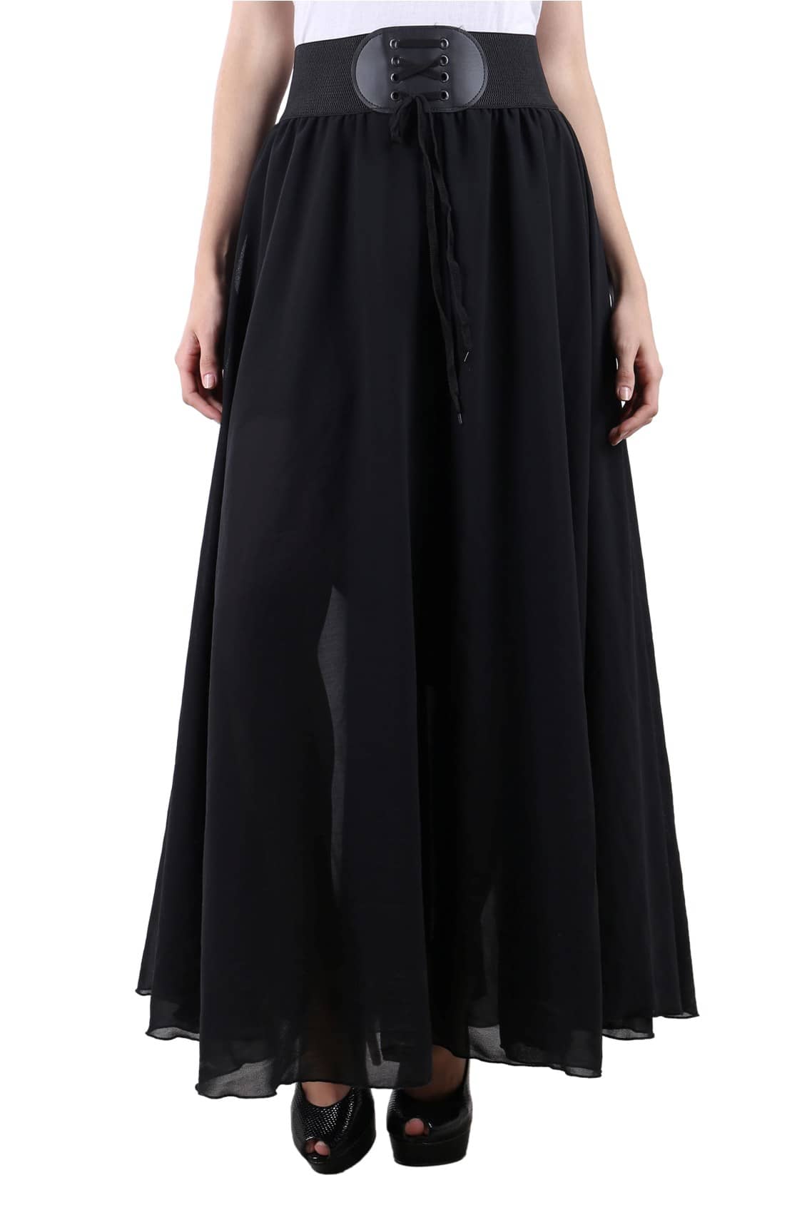 Raabta Fashion Black Georgette Women's Flared Skirt ( Pack of 1 )