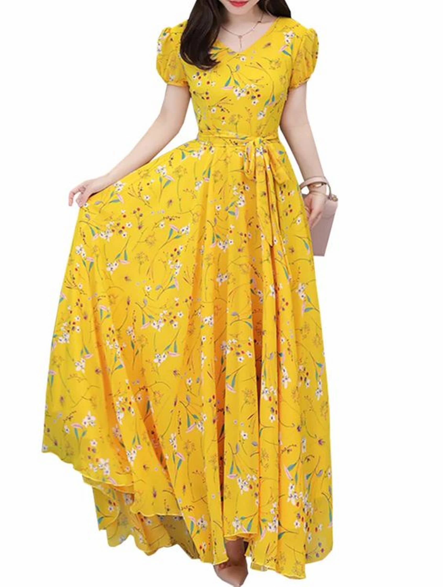 Raabta Fashion Women Georgette Printed Gown ( Yellow )