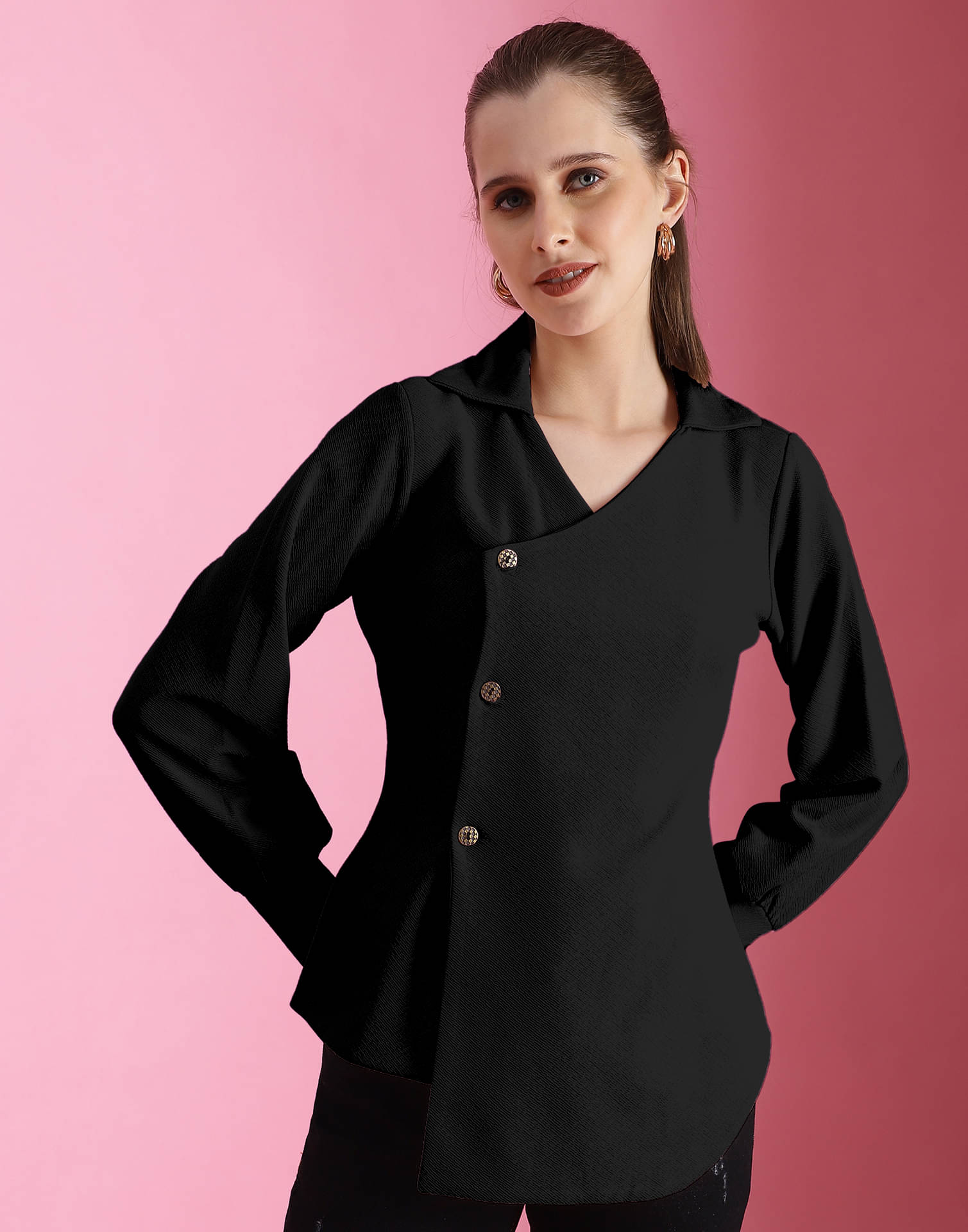 Selvia Women's Polyester Wrap Top ( Black ) Selvia Women's Polyester Wrap Top ( Black )