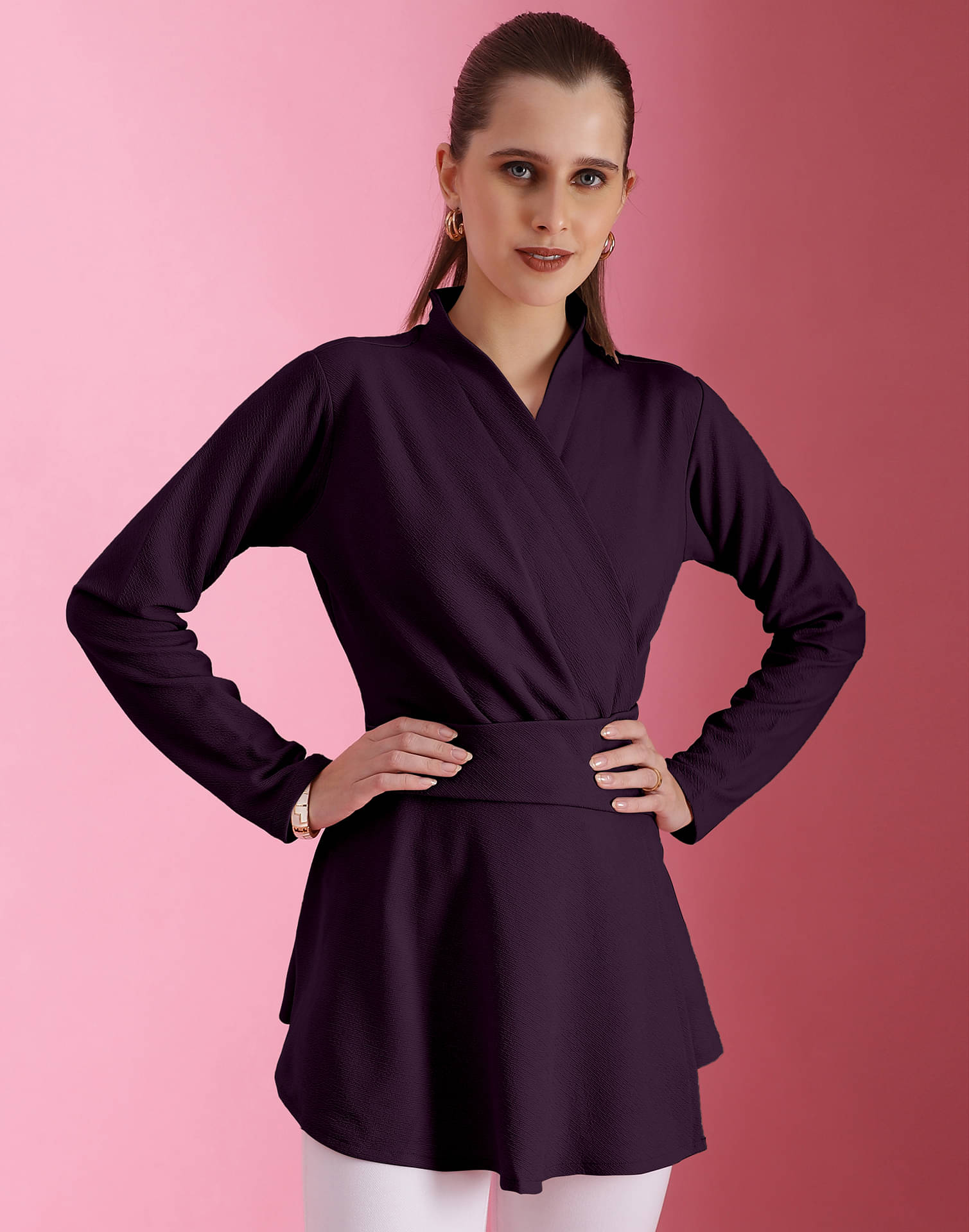    			Selvia Women's Polyester Wrap Top ( Purple )