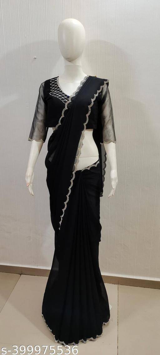 Shivadit ethnic Chiffon Cut Outs Saree With Unstitched Blouse Piece ( Black )     			Shivadit ethnic Chiffon Cut Outs Saree With Unstitched Blouse Piece ( Black )