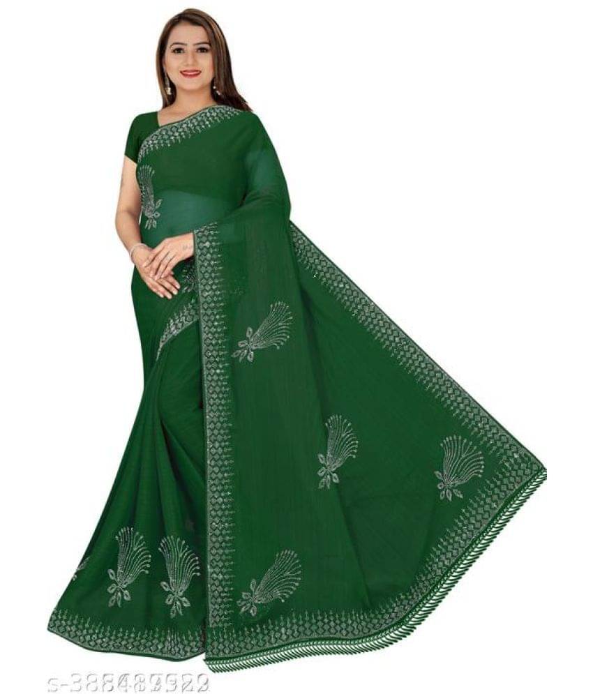 Shivadit ethnic Chiffon Embroidered Saree With Unstitched Blouse Piece ( Green ) Shivadit ethnic Chiffon Embroidered Saree With Unstitched Blouse Piece ( Green )