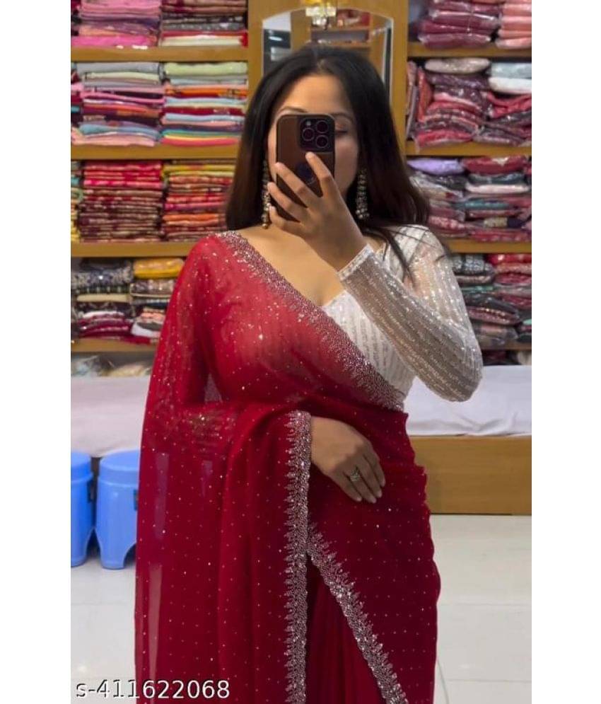 Shivadit ethnic Chiffon Embroidered Saree With Unstitched Blouse Piece ( Red ) Shivadit ethnic Chiffon Embroidered Saree With Unstitched Blouse Piece ( Red )