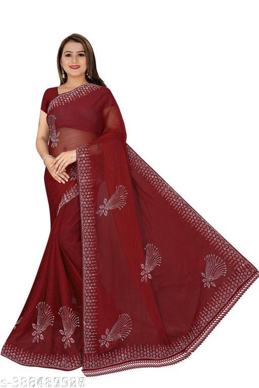Shivadit ethnic Chiffon Embroidered Saree With Unstitched Blouse Piece ( Maroon ) Shivadit ethnic Chiffon Embroidered Saree With Unstitched Blouse Piece ( Maroon )