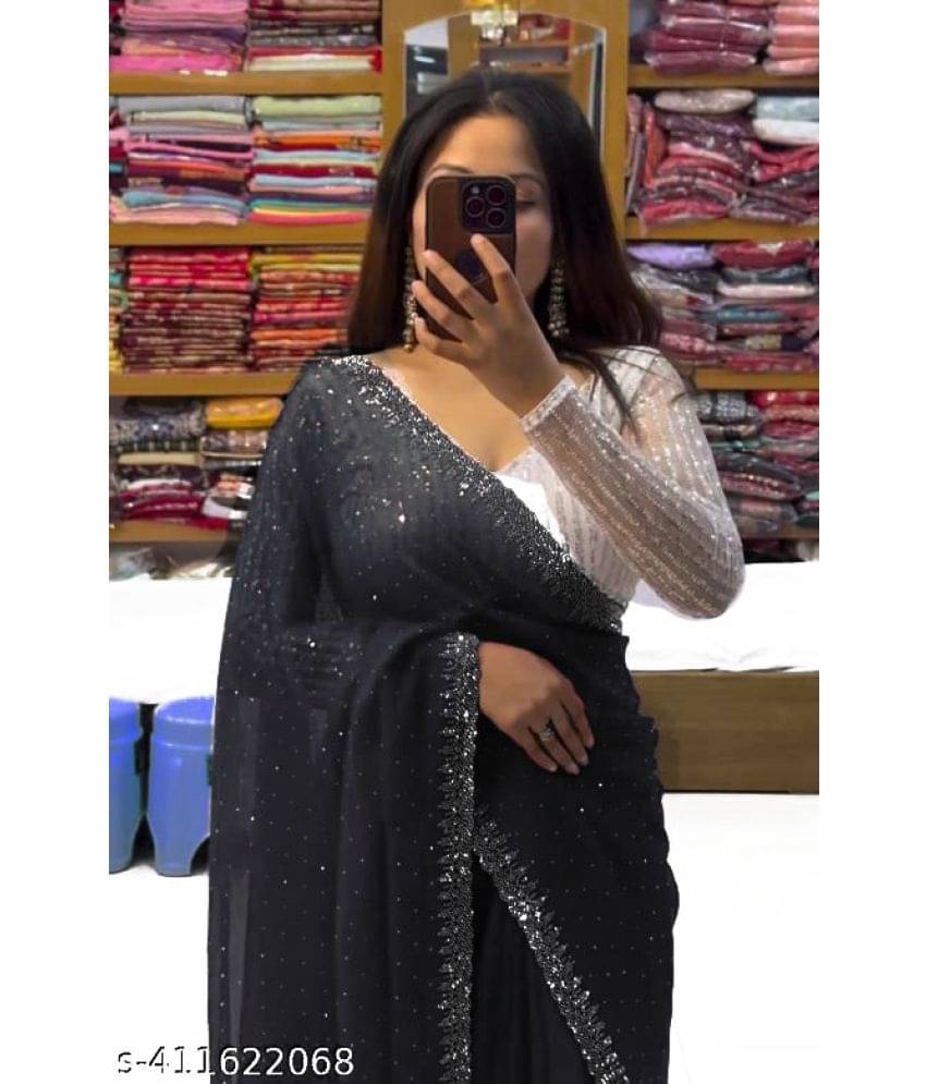 Shivadit ethnic Chiffon Embroidered Saree With Unstitched Blouse Piece ( Black ) Shivadit ethnic Chiffon Embroidered Saree With Unstitched Blouse Piece ( Black )