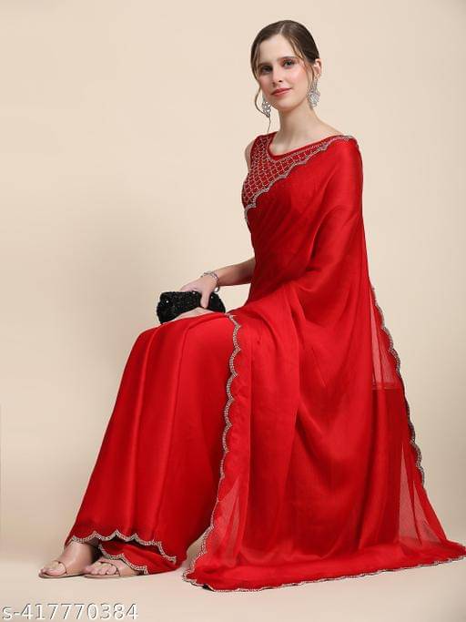     			Shivadit ethnic Georgette Cut Outs Saree With Unstitched Blouse Piece ( Red )