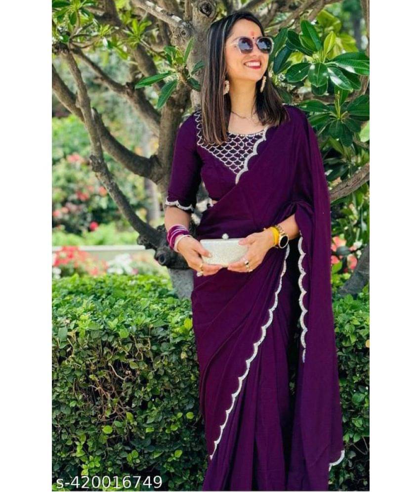     			Shivadit ethnic Georgette Embellished Saree With Unstitched Blouse Piece ( Purple )