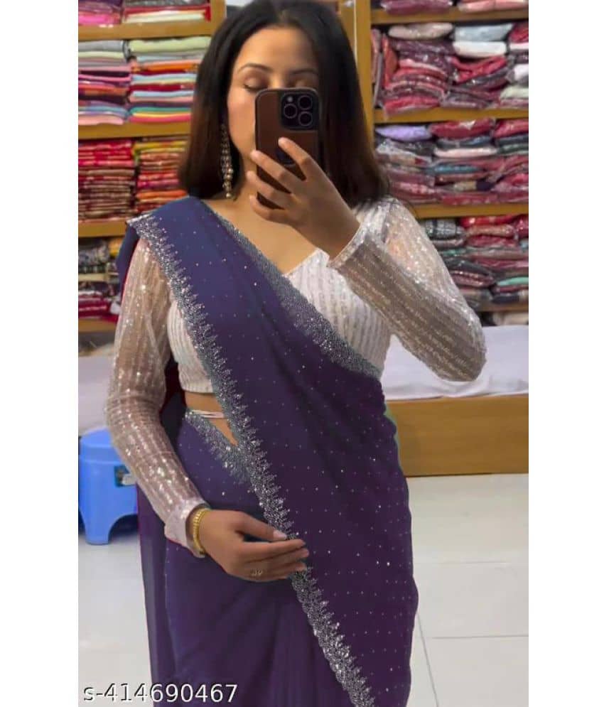 Shivadit ethnic Georgette Embroidered Saree With Unstitched Blouse Piece ( Blue ) - Sarees | Buy online on ZillyBuy
