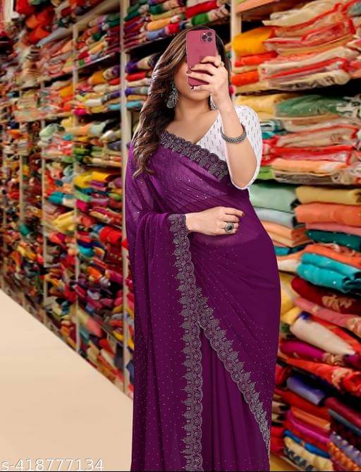     			Shivadit ethnic Georgette Embroidered Saree With Unstitched Blouse Piece ( Purple )