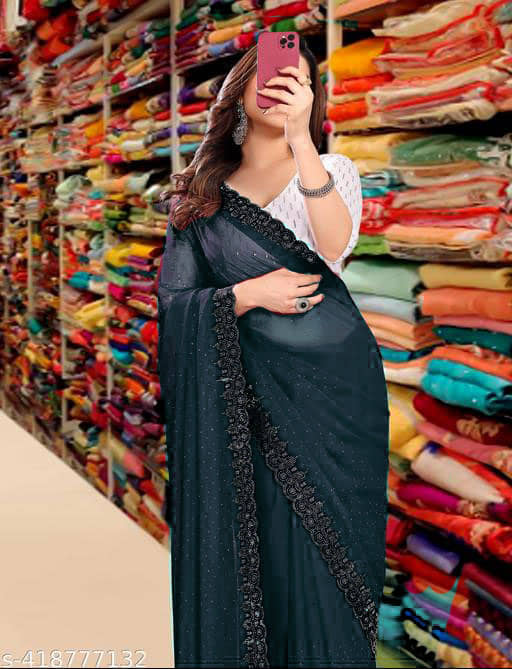 Shivadit ethnic Georgette Embroidered Saree With Unstitched Blouse Piece ( Black )