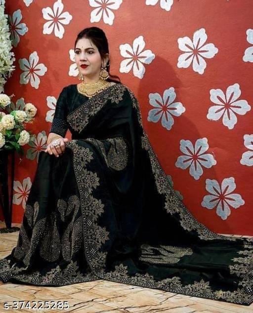     			Shivadit ethnic Georgette Embroidered Saree With Unstitched Blouse Piece ( Black )