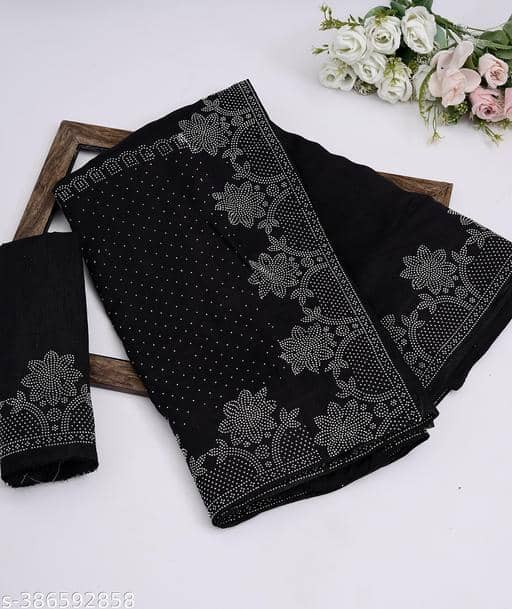 Shivadit ethnic Georgette Self Design Saree With Unstitched Blouse Piece ( Black ) - Sarees | Buy online on ZillyBuy