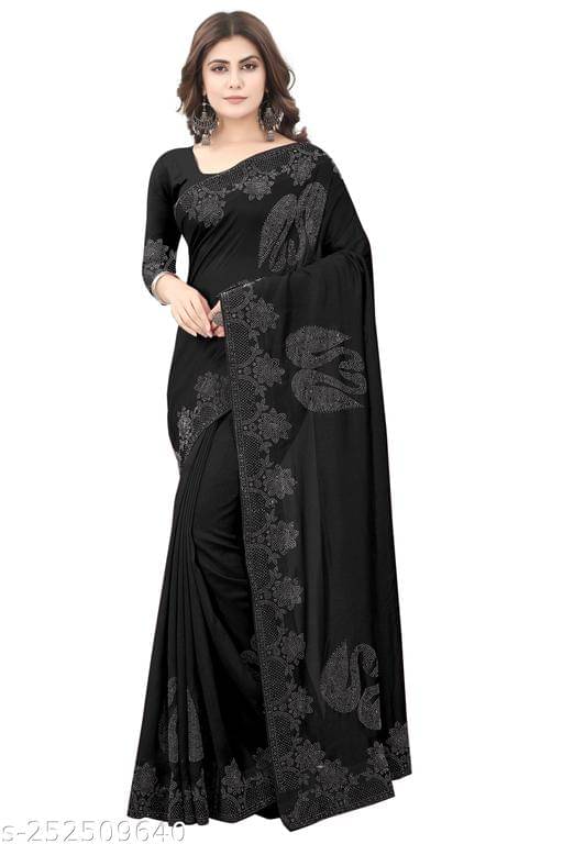 Shivadit ethnic Georgette Solid Saree With Unstitched Blouse Piece ( Black ) Shivadit ethnic Georgette Solid Saree With Unstitched Blouse Piece ( Black )