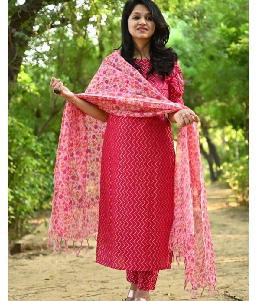     			THE FAB FACTORY Rayon Printed Kurti With Pants Women's Stitched Salwar Suit - Pink ( Pack of 1 )