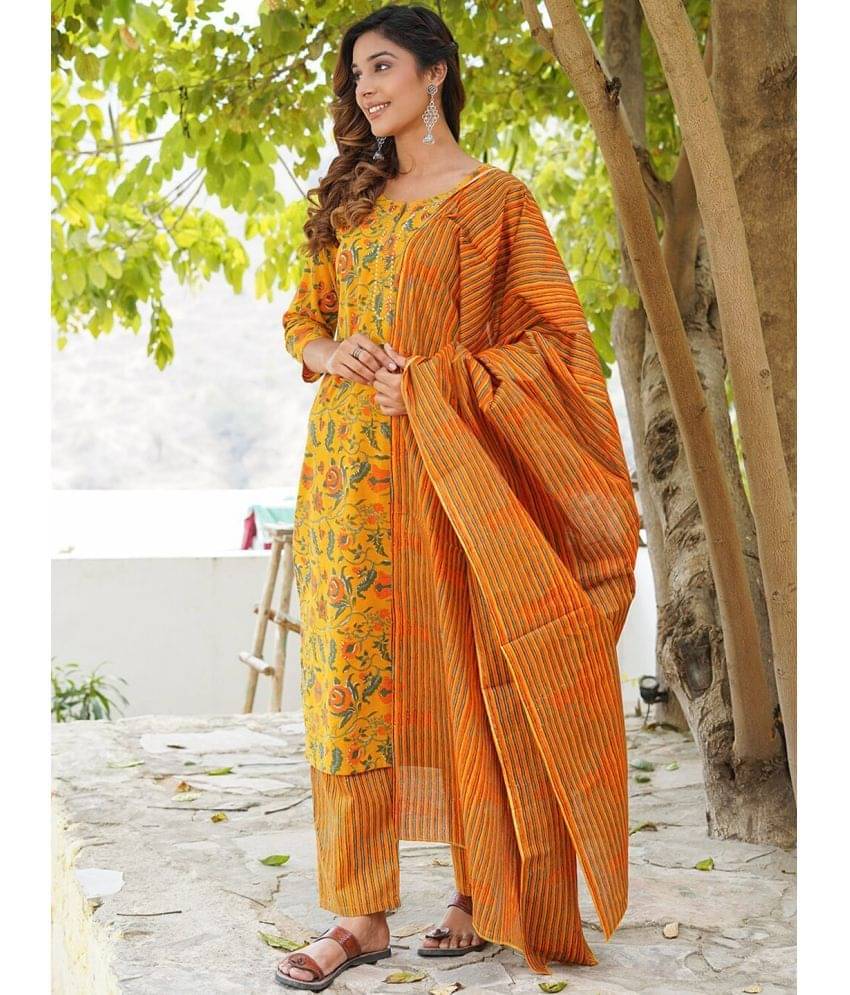 THE FAB FACTORY Rayon Printed Kurti With Pants Women's Stitched Salwar Suit - Mustard ( Pack of 1 ) THE FAB FACTORY Rayon Printed Kurti With Pants Women's Stitched Salwar Suit - Mustard ( Pack of 1 )