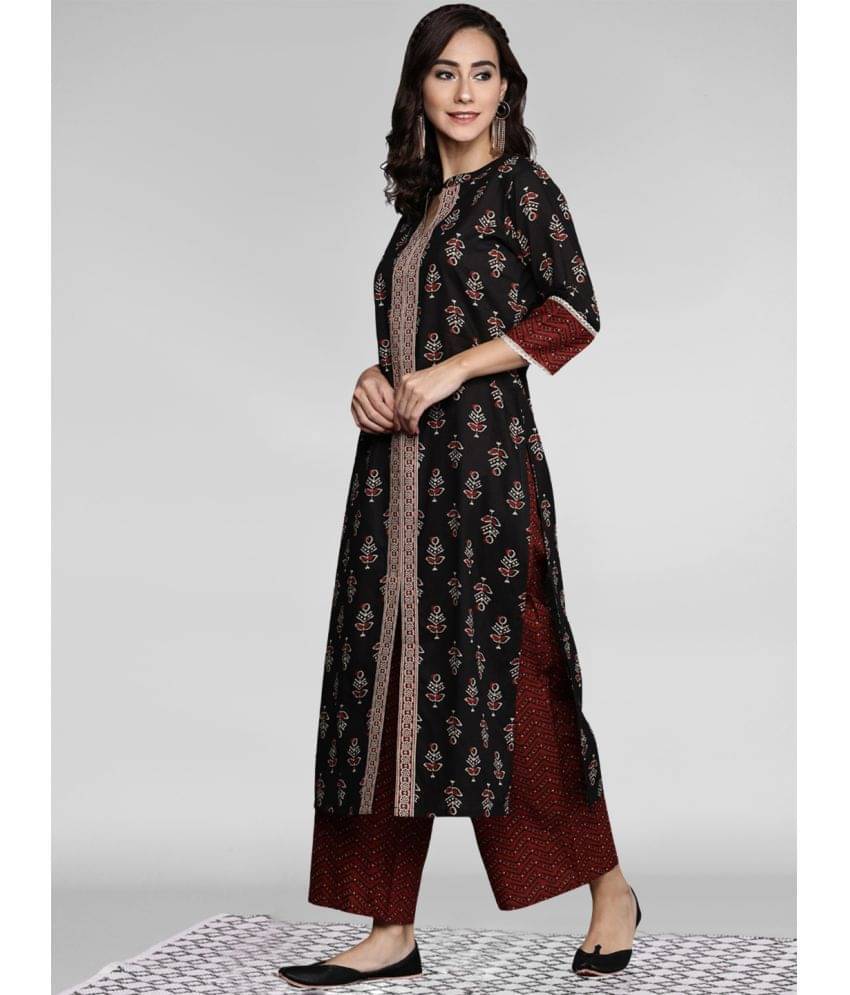 THE FAB FACTORY Rayon Printed Kurti With Pants Women's Stitched Salwar Suit - Black ( Pack of 1 ) THE FAB FACTORY Rayon Printed Kurti With Pants Women's Stitched Salwar Suit - Black ( Pack of 1 )