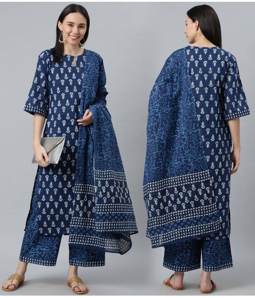 THE FAB FACTORY Rayon Printed Kurti With Pants Women's Stitched Salwar Suit - Navy Blue ( Pack of 1 ) THE FAB FACTORY Rayon Printed Kurti With Pants Women's Stitched Salwar Suit - Navy Blue ( Pack of 1 )