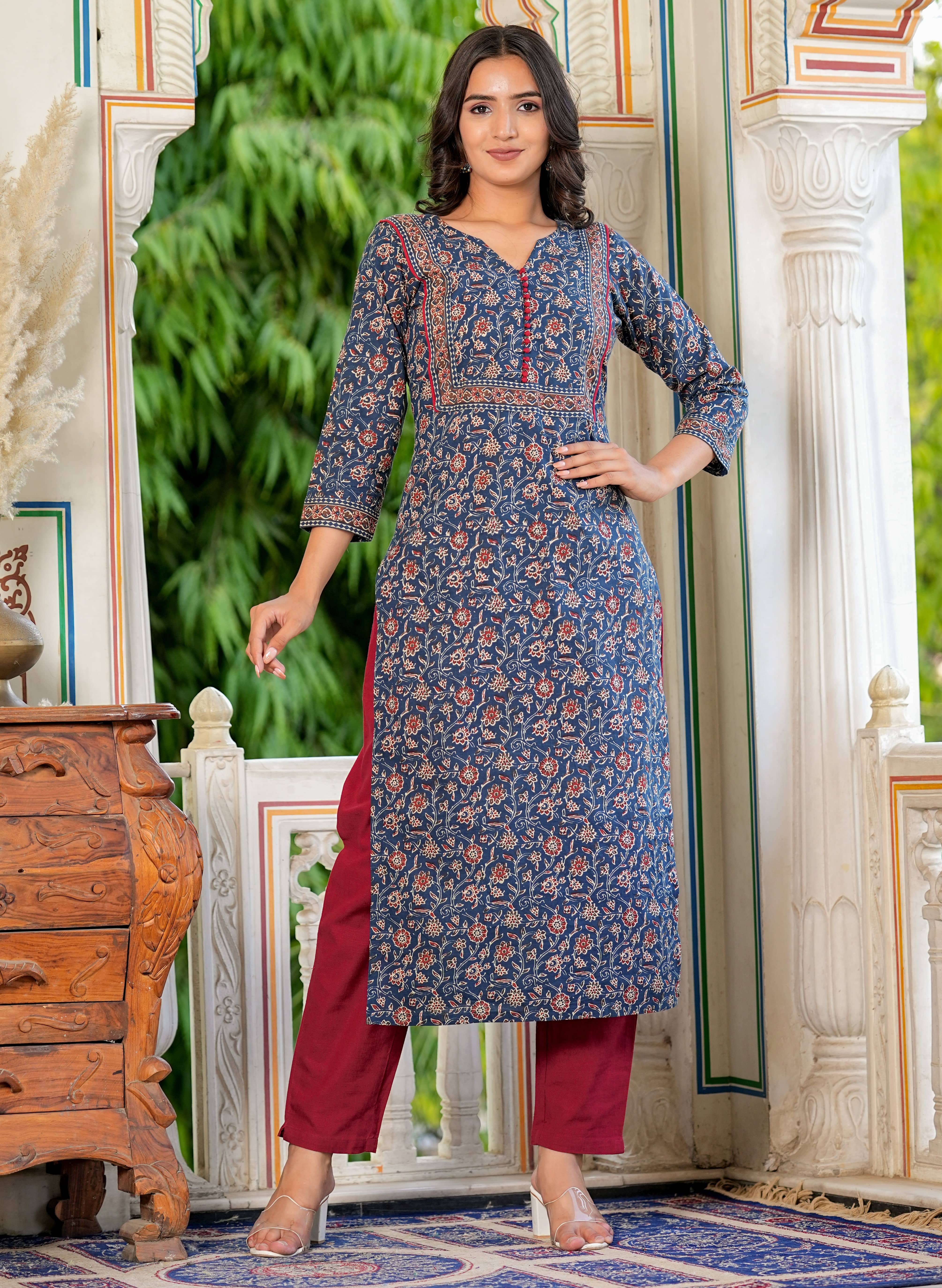 Vbuyz Cotton Printed Straight Women's Kurti - Blue ( Pack of 1 ) - Kurtis, Tunics | Buy online on ZillyBuy