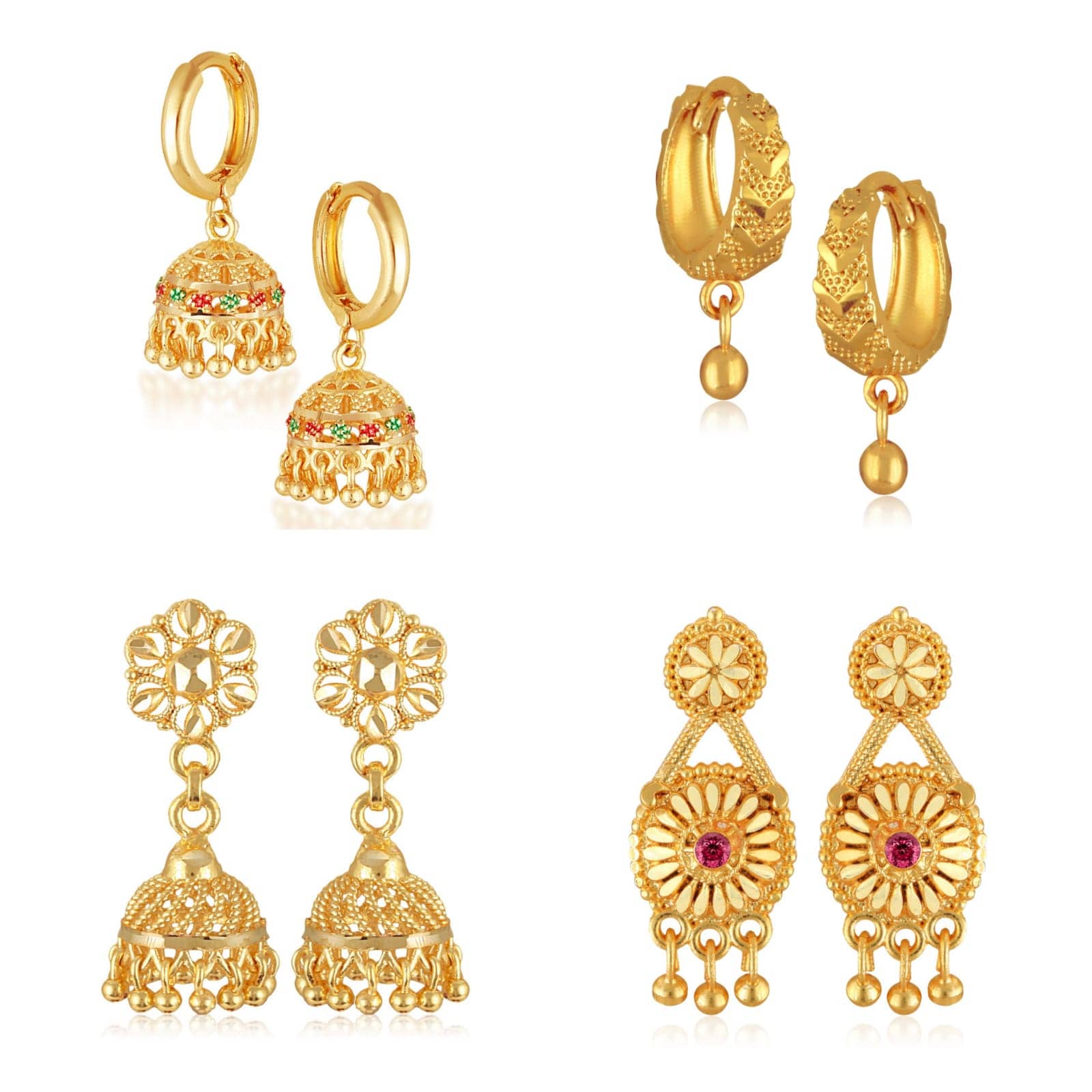 Vighnaharta Golden Jhumki Earrings ( Pack of 4 ) - Earrings | Buy online on ZillyBuy
