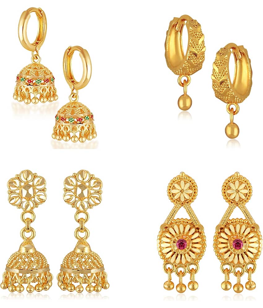 Vighnaharta Golden Jhumki Earrings ( Pack of 4 ) - Earrings | Buy online on ZillyBuy