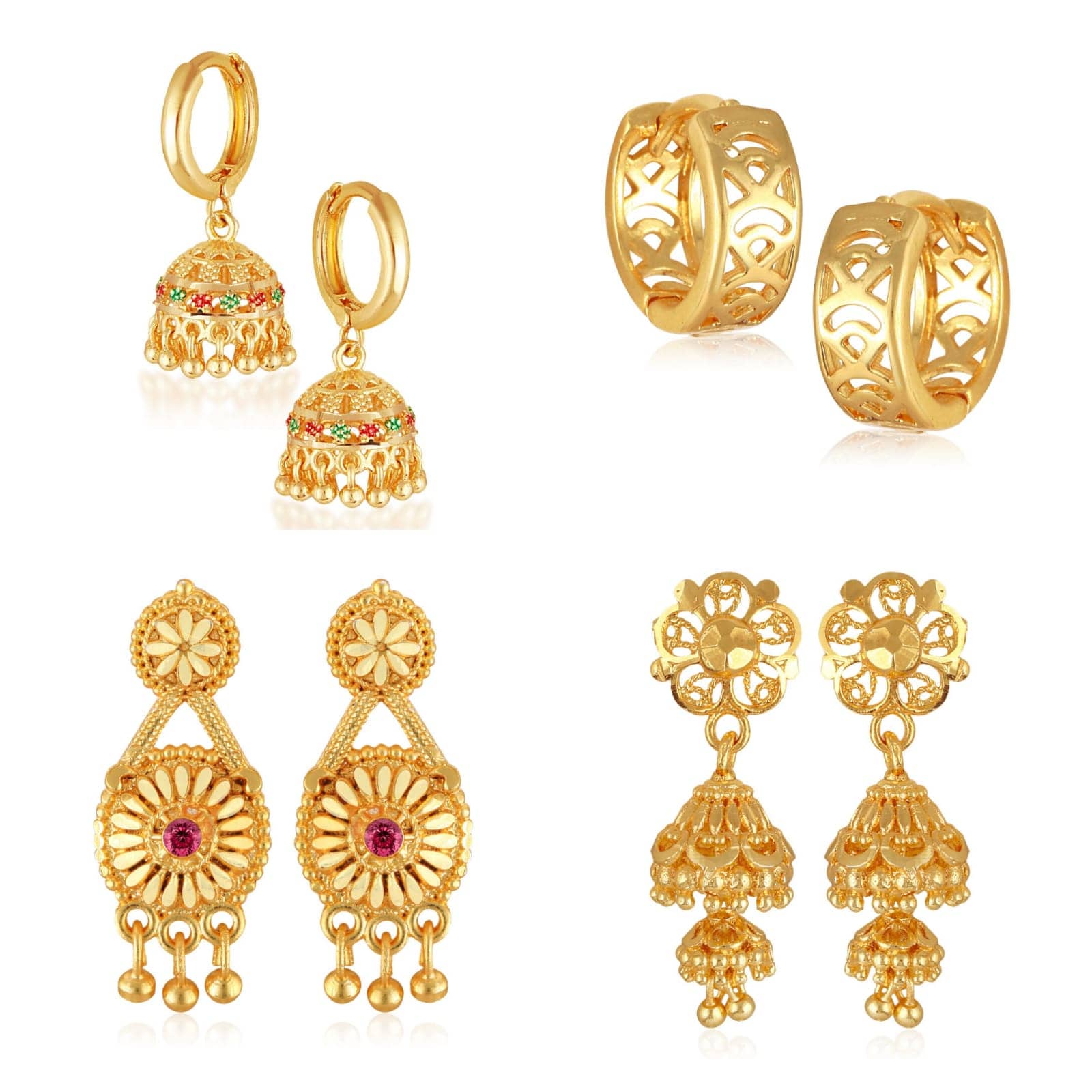 Vighnaharta Golden Jhumki Earrings ( Pack of 4 ) - Earrings | Buy online on ZillyBuy