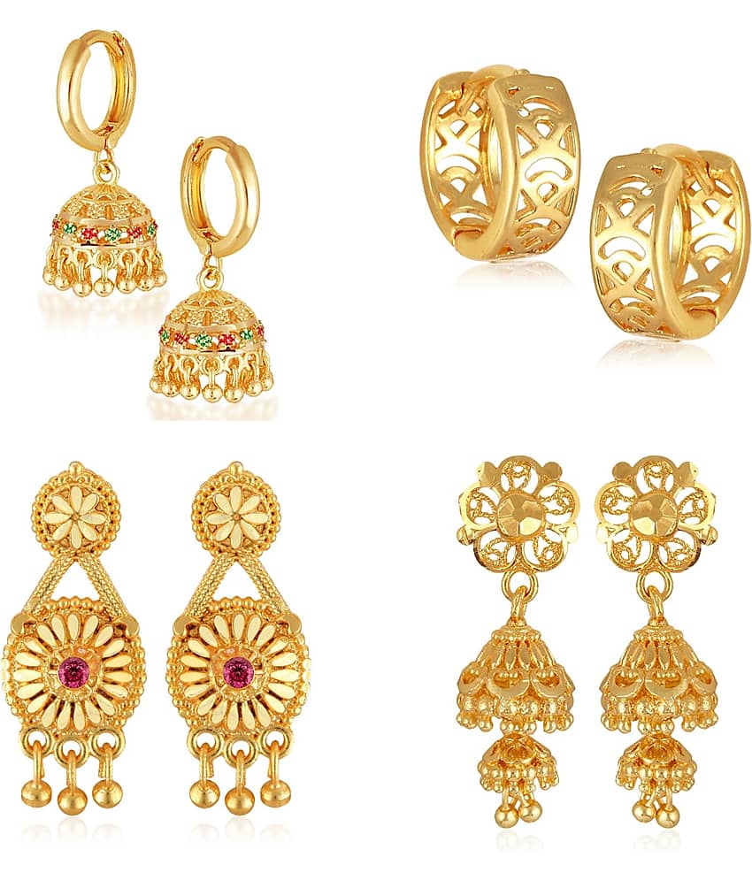 Vighnaharta Golden Jhumki Earrings ( Pack of 4 ) - Earrings | Buy online on ZillyBuy