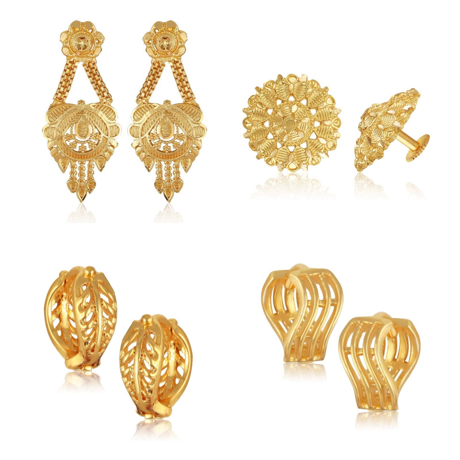 Vighnaharta Golden Stud Earrings ( Pack of 4 ) - Earrings | Buy online on ZillyBuy