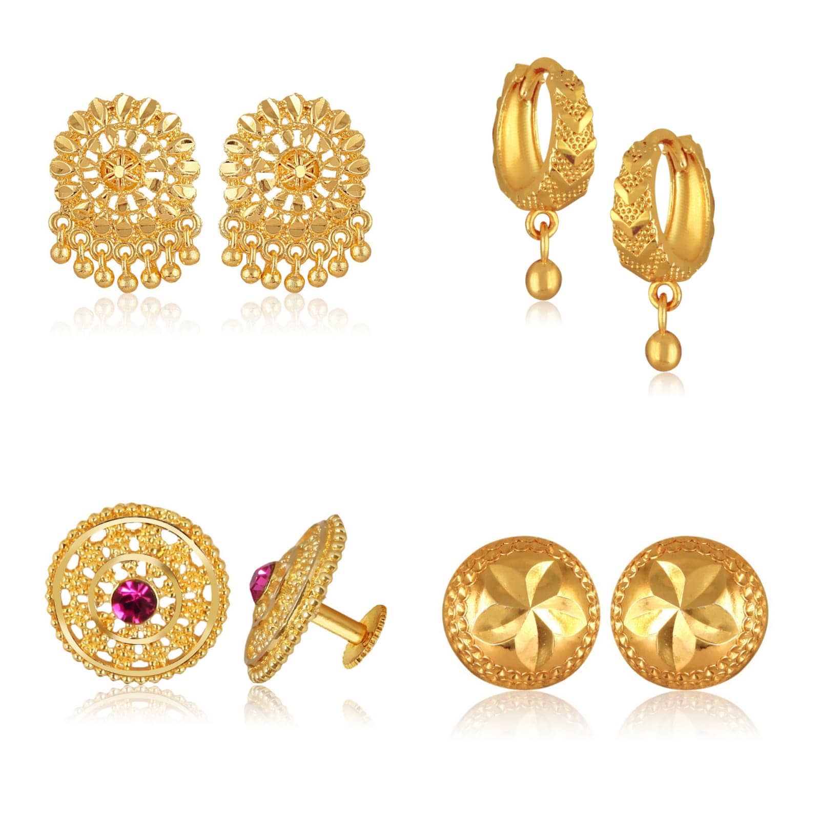 Vighnaharta Golden Stud Earrings ( Pack of 4 ) - Earrings | Buy online on ZillyBuy