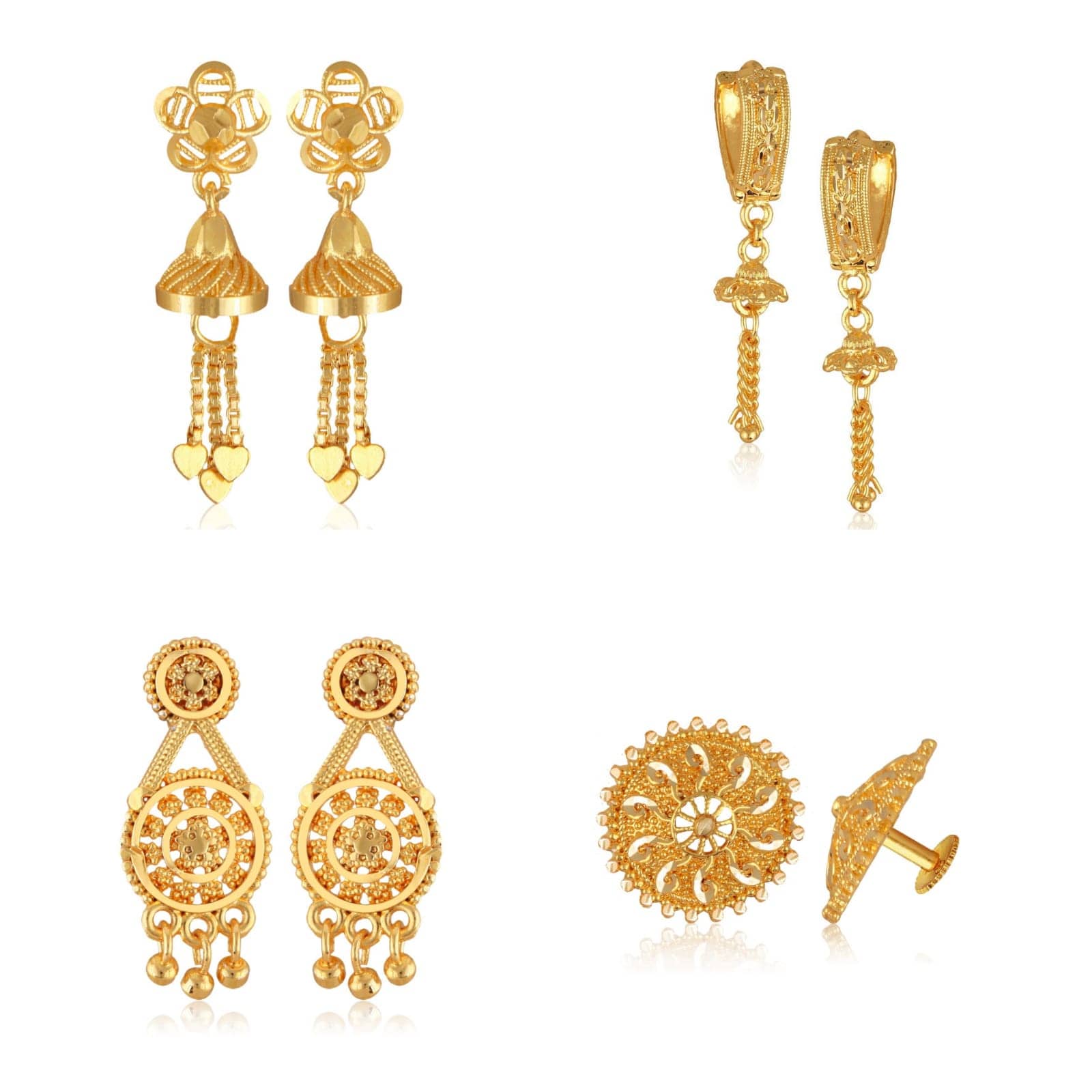 Vighnaharta Golden Stud Earrings ( Pack of 4 ) - Earrings | Buy online on ZillyBuy