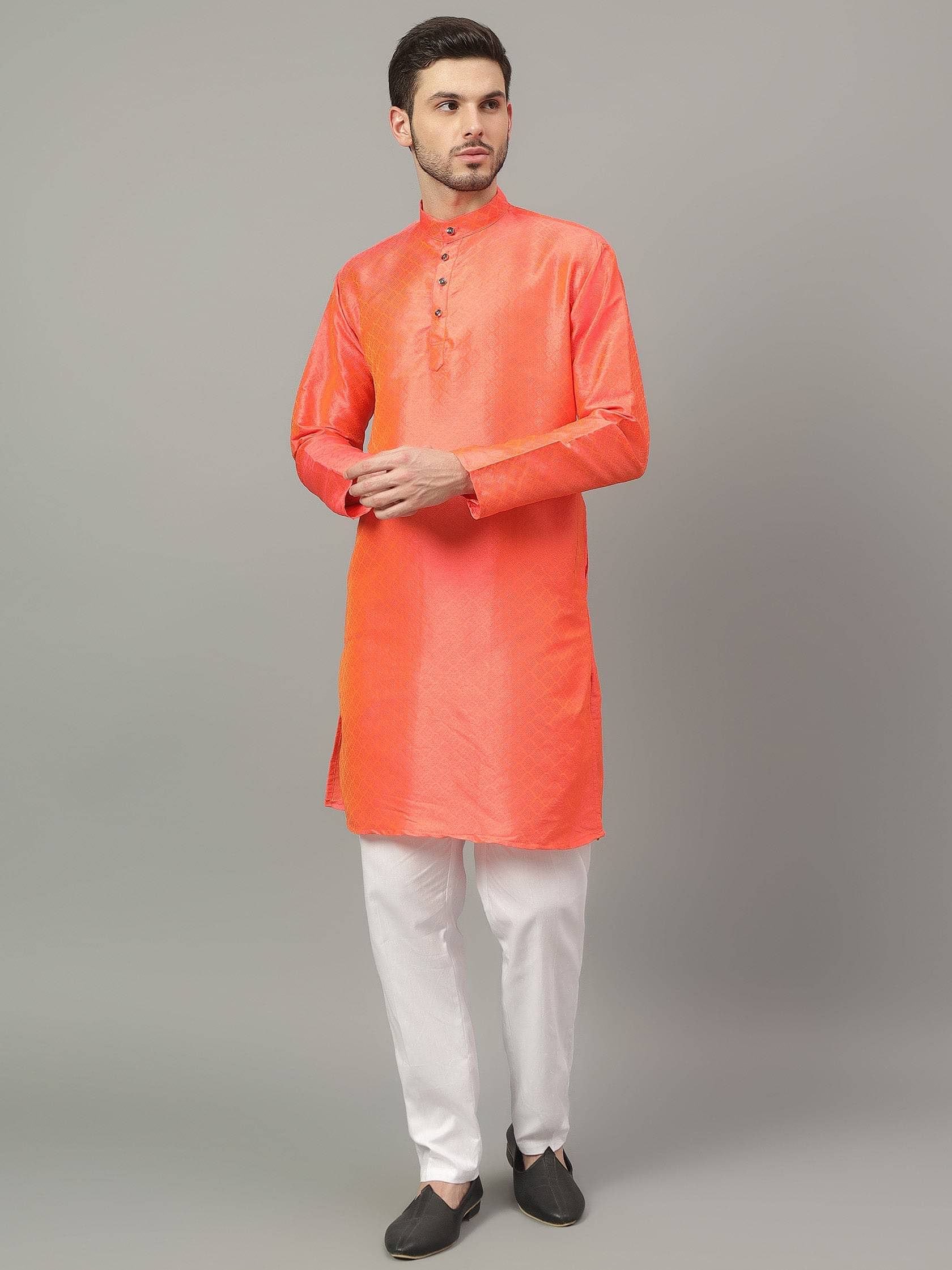 Yugnik Orange Rayon Regular Fit Men's Kurta Pyjama Set ( Pack of 1 )     			Yugnik Orange Rayon Regular Fit Men's Kurta Pyjama Set ( Pack of 1 )