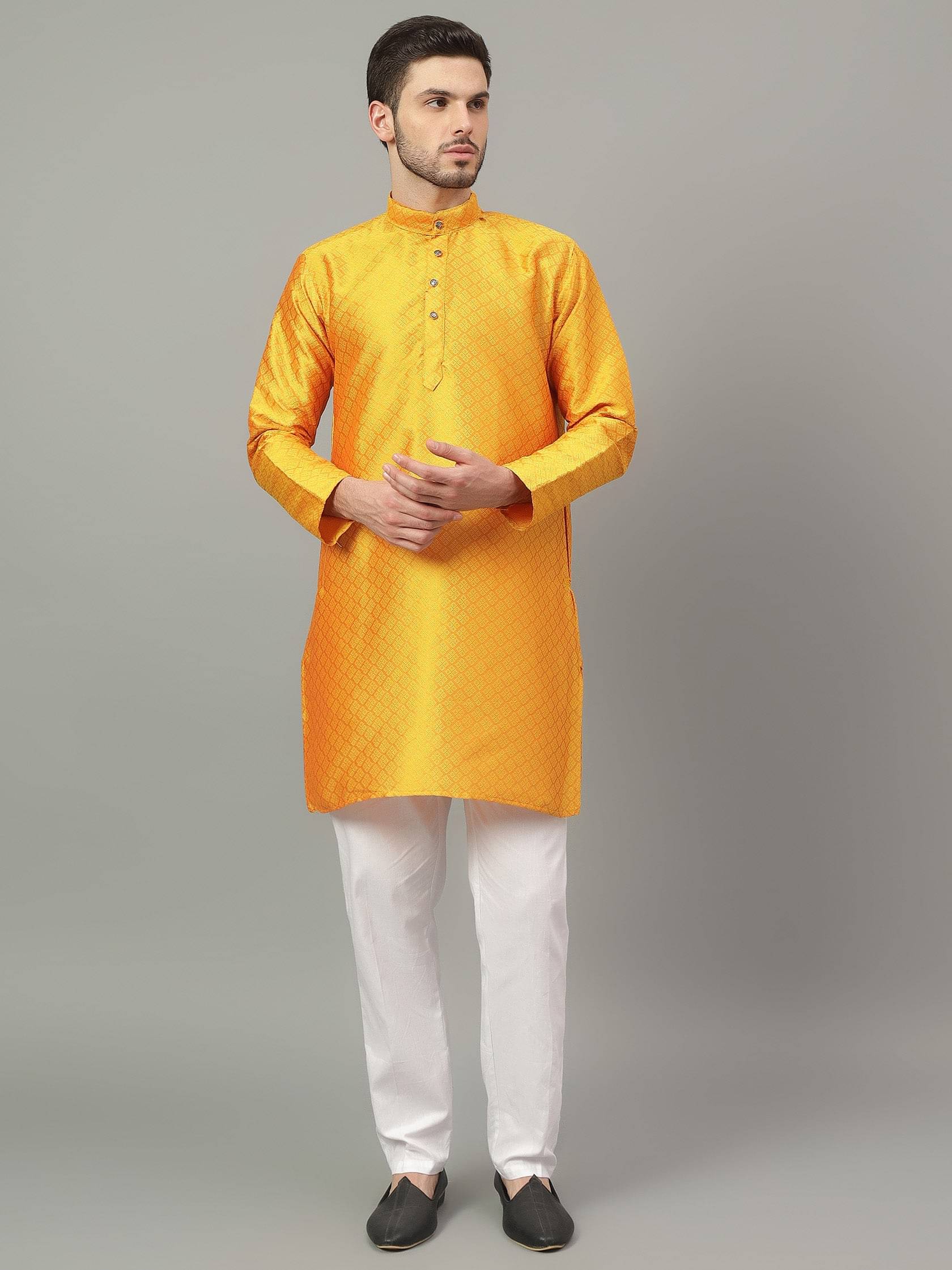    			Yugnik Yellow Rayon Regular Fit Men's Kurta Pyjama Set ( Pack of 1 )