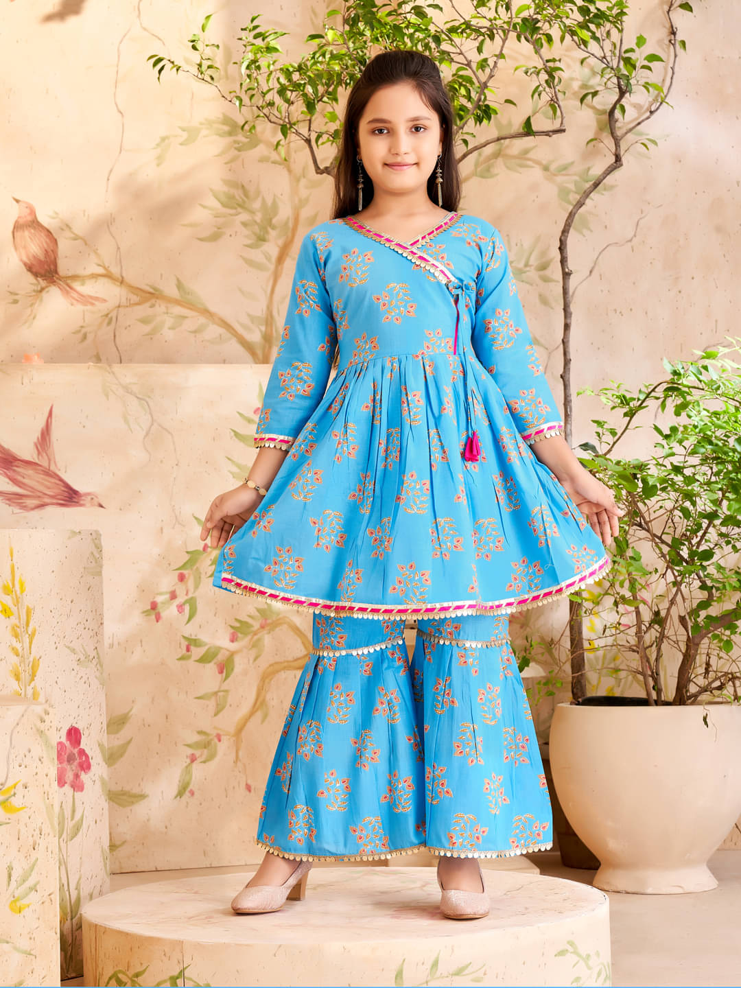     			Aarika Girls Cotton Kurta and Sharara Set ( Pack of 1 , Turquoise )