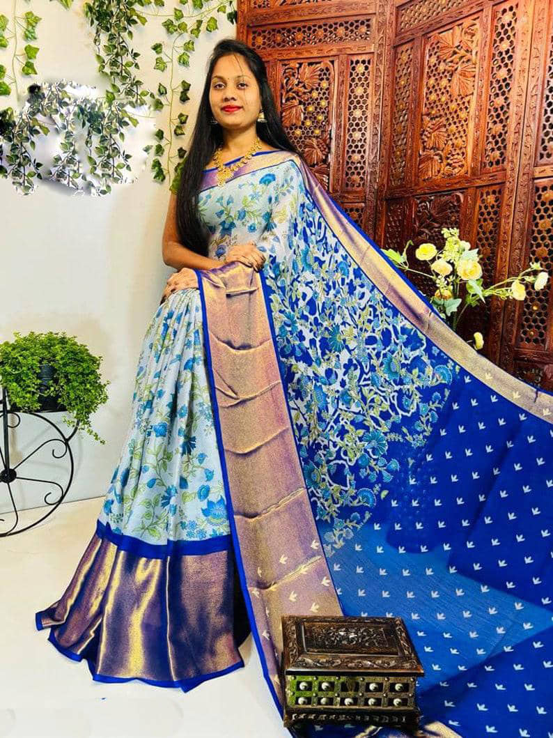 Bhuwal Fashion Chiffon Printed Saree With Unstitched Blouse Piece ( Pink ) - Sarees | Buy online on ZillyBuy