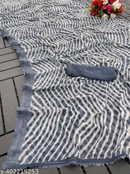 Bhuwal Fashion Georgette Printed Saree With Unstitched Blouse Piece ( Grey )     			Bhuwal Fashion Georgette Printed Saree With Unstitched Blouse Piece ( Grey )